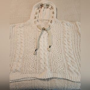 POL Cream Wide Cable Knit Hooded L/S Cropped Sweater Very Oversized Large Fit 3X